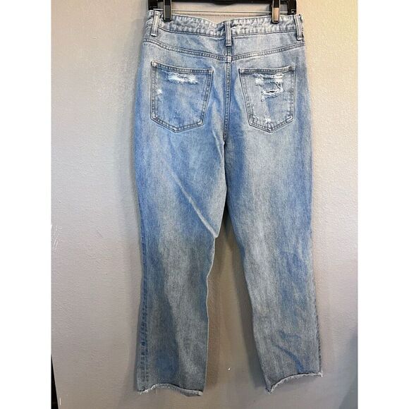 Flying Monkey Button Fly Distressed Straight Women's size 27 Blue Denim Jeans - Picture 3 of 9